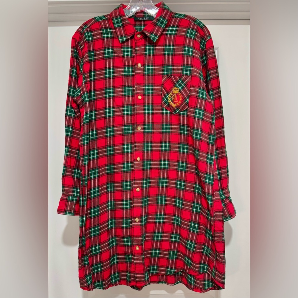 Lauren Ralph Lauren Women’s Preppy Red and Green Plaid Night‎ Shirt Size M